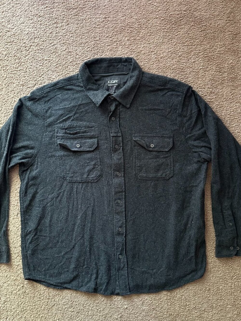 CQR Shirt Mens XL Button Up Long Sleeve Grey Point Collar Flannel